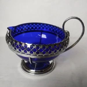 Cobalt Blue And Chrome Cream Jug Blue Glass Dish - Picture 1 of 11