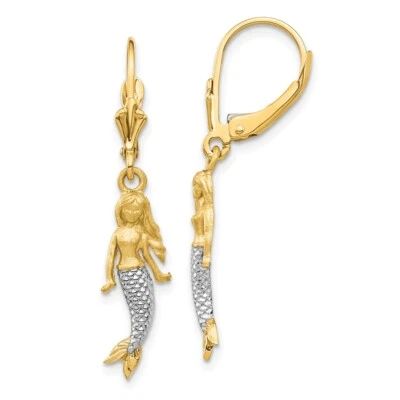 Real 14kt and White Rhodium Brushed & Polished Mermaid Earrings - Image 1 of 4