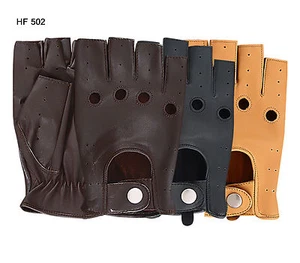 MENS HALF FINGER DRIVING GLOVES SOFT REAL LEATHER CHAUFFEUR MOTOR BIKE FASHION - Picture 1 of 5