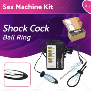 Sex Machine Kit E Stim Cock & Ball Ring Anal Butt Plug Urethral Sex Toy - Picture 1 of 6