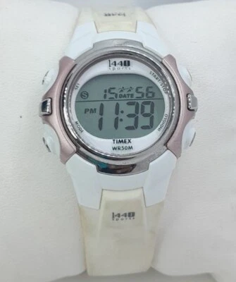 Women Timex Sport 1440 Watch T5g881 Indiglo White Band Silver Bezel  Pink Accent - Image 1 of 4