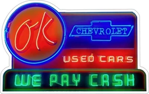 OK Chevrolet Used Cars Neon Stylized Metal Sign ( not real neon) - Picture 1 of 1