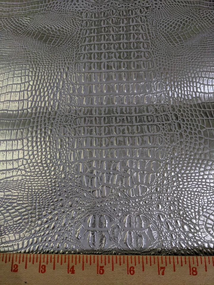 Crocodile Embossed Vinyl Matte Silver Faux Fake Leather Fabric Craft 27x40" - Image 1 of 4