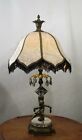 Antique Vintage 1960'S Table Lamp Cherub Crystal Marble Original Fringed Shade