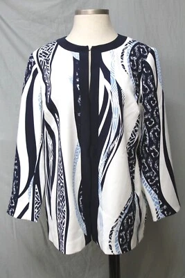 Chaqueta de crepé de lujo estampada Dennis Basso AZUL MARINO RTL $127 Foto 1 de 4