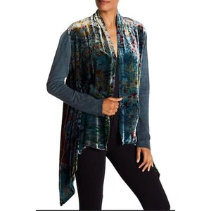 Johnny Was Teal drape Silk Cashmere blend Cardigan XL Bird Floral Quite Luxury - Picture 1 of 11