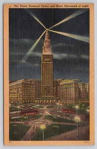 Postal Cleveland Ohio Union Terminal Tower and Hotel Cleveland at Night 1943 - Imagen 1 de 2