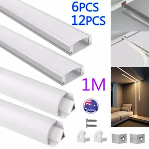 6/12x Aluminium LED Light Channel Strip Profile Extrusion Diffuser Holders Cover - Picture 1 of 15