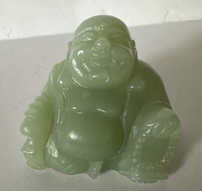 中国天然绿玉尼弗里特笑快乐佛像雕塑 — 第 1/4 张图片