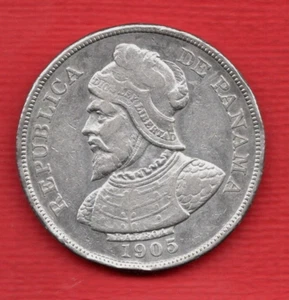 1905 PANAMA 50 CENTESIMOS COIN. 900 SILVER, 25 GRAMS. FIFTY CENTS. - Picture 1 of 2