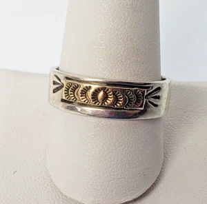 Indianer NA Ring .925 Gr. 11 Band 14K GP 1/4 Zoll breit V Hicks Navajo Vintage - Bild 1 von 9