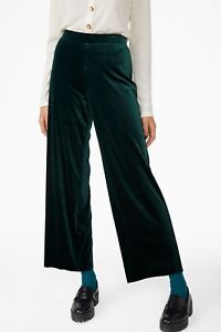 Monki Velvet Wide Leg Green Trousers Size Medium Great Condition