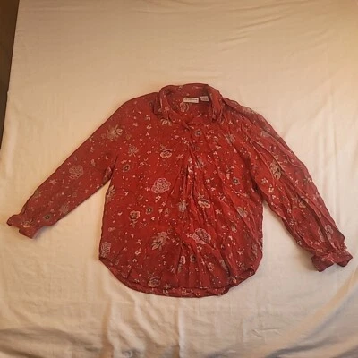 Blusa de seda Liz Claiborne estampa floral vermelha botão para cima camisa manga longa tamanho 10 vintage - Imagem 1 de 4