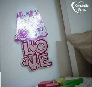 LED LIGHT PINK LOVE & HEART WALL DECORATION  STICKERS PLASTIC LAMP SHAPE - Picture 1 of 2
