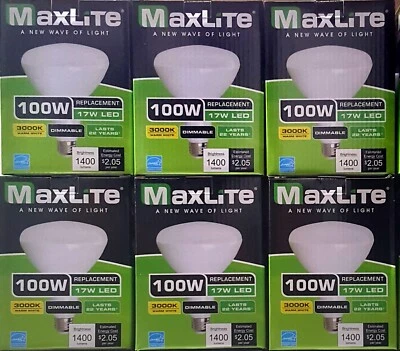 6 BR40 FLOOD LED Light Bulbs 17W 100W Replacement 1400L 3000k Dimmable Maxlite - Image 1 of 4