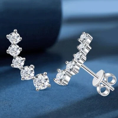 D VVS1 Real Moissanite Smile Stud Earrings Gift For Her 925 Sterling Silver GRA - Image 1 of 4