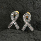 925 Silver Cancer Awareness Diamond Ribbon Earrings Diamond Studs Earrings