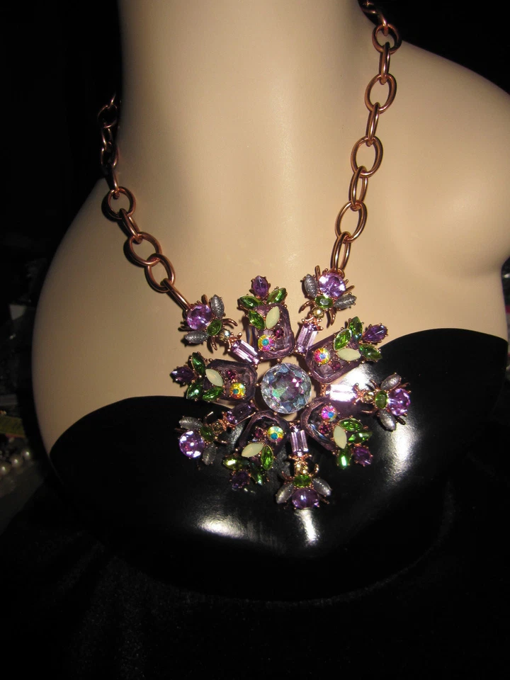 Betsey Johnson Spring Fling Rose Gold Purple Flower Cluster Necklace W23 (2