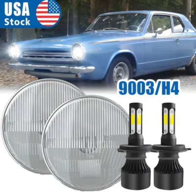 Pair 7" inch Round LED Headlights High/Low Housing For Dodge Dart 1964-1976 D100 - Image 1 of 4