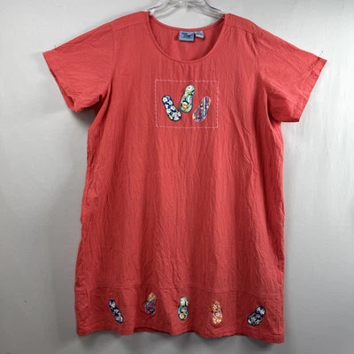 Vestido Jane Ashley Talla 2X Cambio Algodón Playa Bordado Manga Corta Cuentas Foto 1 de 4