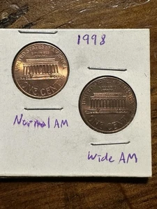 Lincoln Cent 1998 ancho AM y normal AM conjunto variedad par rojo BU - Imagen 1 de 4