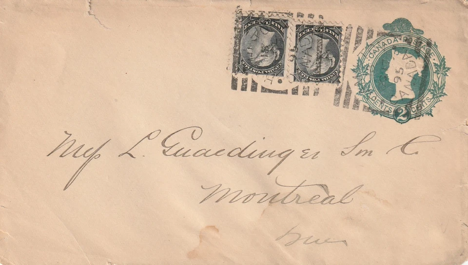 Canada HAMILTON ON Squared Circle Queen Victoria 2c Stny Half Cent x2 1895 TM 18 - Image 1 of 1