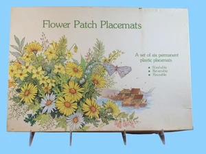 Vintage Flower Patch Placemats Set Of Six Plastic Reversible Washable With Flora - Picture 1 of 9