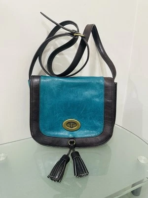 Bolso Bandolera Tignanello Vintage Status Saddle Solapa Cuero Verde azulado y Marrón Foto 1 de 4