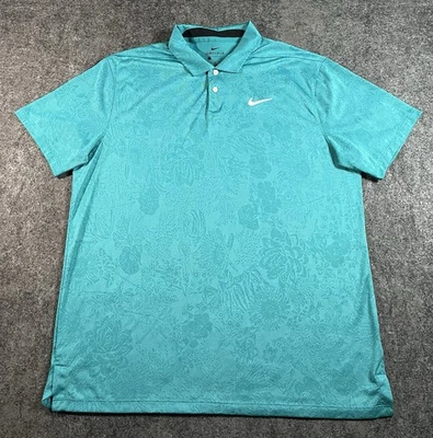 Camisa Polo Nike Para Hombres Grande Dri-Fit Vapor Jacquard Floral Azul Teal Golf AOP Foto 1 de 4