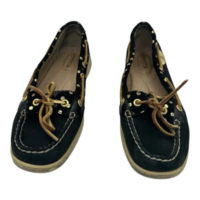 Sperry Top Sider Women's Black Gold Polka Dot Boat Shoes Size 8M STS91127 - Image 1 of 4