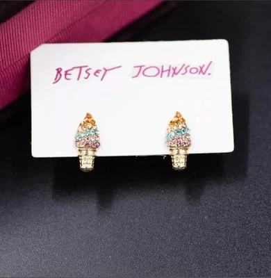 Aretes Betsey Johnson Cristal Arco Iris Cono de Helado Oro Bolsa de Regalo Gratis Foto 1 de 3