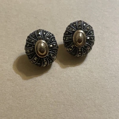 Judith Jack Sterling Silver Marcasite 14K Gold Clip On Earrings - Image 1 of 4