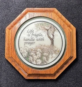 VTG Religious Wall Plaque “Life Is Fragile, Handle With Prayer” 5.5 x 5.5” Wood - Picture 1 of 5