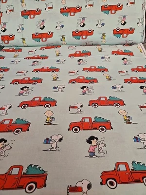 Snoopy Charlie Brown Lucy Red Truck tela de Navidad por media yarda cacahuetes  Foto 1 de 4