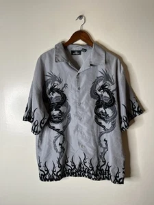 Dragon Flame Y2K Button Shirt Mens Size XL 2000s - Picture 1 of 9