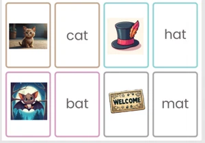 Tarjetas de la familia CVC Word - Juego corto a juego (-at, -ad, -ag, -an palabras) - Imagen 1 de 2