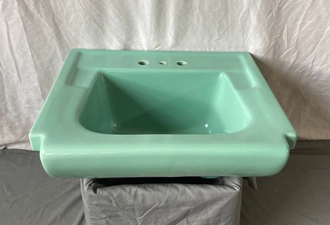 Vtg Mid Century Jadeite Ming Green Porcelain Drop In Bath Sink Standard 288-22E Cover