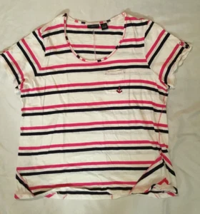 Bay Studio Plus 1X Kurzarm Oberteil rosa blau weiß gestreift Baumwolle Shirt Anker - Bild 1 von 6