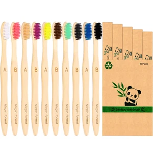 10 Count Bamboo Toothbrush, Soft Bristle for Adults, Eco Friendly Natural Wooden - Picture 1 of 12