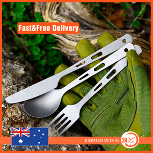 Titanium 3 Piece Knife Fork Spoon Camping Cutlery Set with pouch and hook