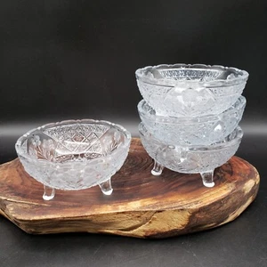 Indiana Glass Garden Pink Footed Bowls Set of 4 Clear Floral 3-Toed 4" Vintage - Picture 1 of 8