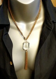 Collar Plástico Cristal Borla Tono Dorado y Cadena Disfraz Joyería MCM - Imagen 1 de 7