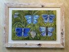 Vintage Shabby Chic Painting Of British Blue Butterflies By VIVIENNE BORROW.