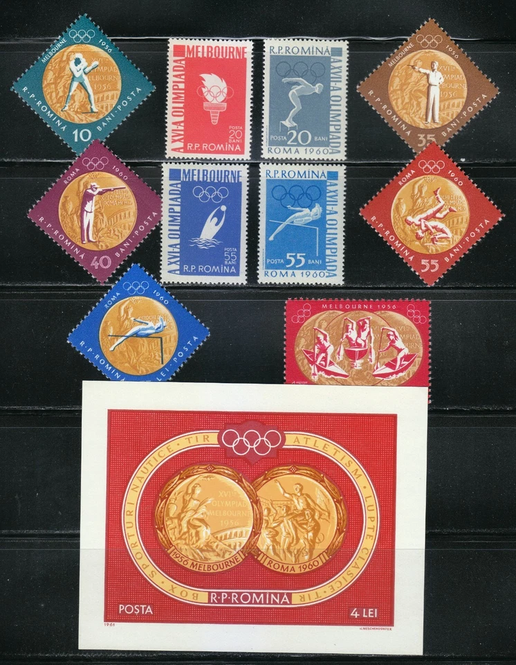 Rumania 1961 MNH Mi 2010-2019+Bloque 50 Sc 1448-1457 medallas de oro en los Juegos Olímpicos ** Foto 1 de 2