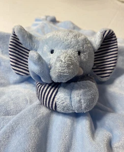 Carters Baby Blue Elephant Lovey Rattle Security Blanket Stripe Navy Plush Satin - Picture 1 of 7