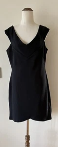 NWT Miss Selfridge V Neck Stretch Black Dress Size UK 16 - Picture 1 of 3