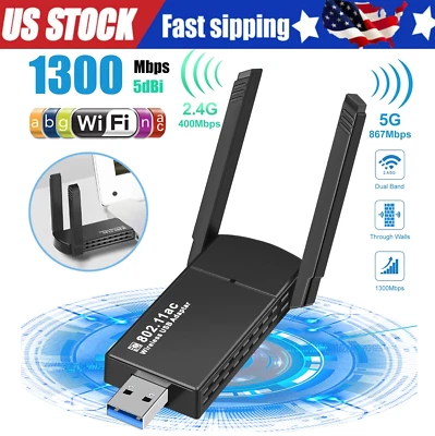 USB 3.0 Wireless WIFI Adapter 1300Mbps Long Range Dongle Dual Band Network lot - Image 1 of 4