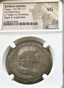 Trajan AE Sestertius AD 98-117 Armenia Tigris Euphrates NGC VG - Picture 1 of 4