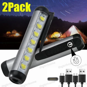 2Pcs Tactical Flashlight Mini LED Torch Work Light Super Bright USB Rechargeable - Picture 1 of 12
