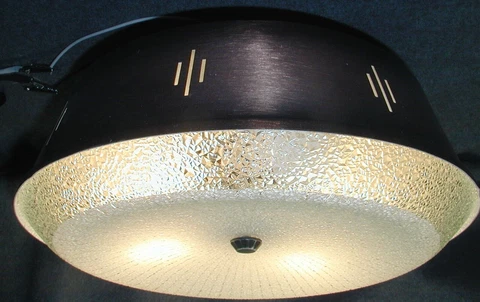 Vtg 60s MCM Flying Saucer Copper Kitchen ceiling light Fixture Glass Shade Cover